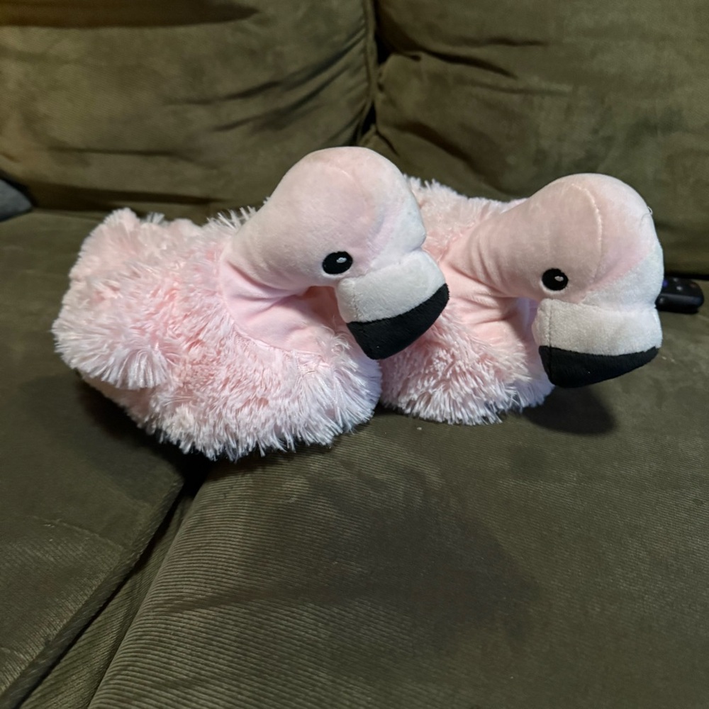 Plush Pink Flamingo house shoes
